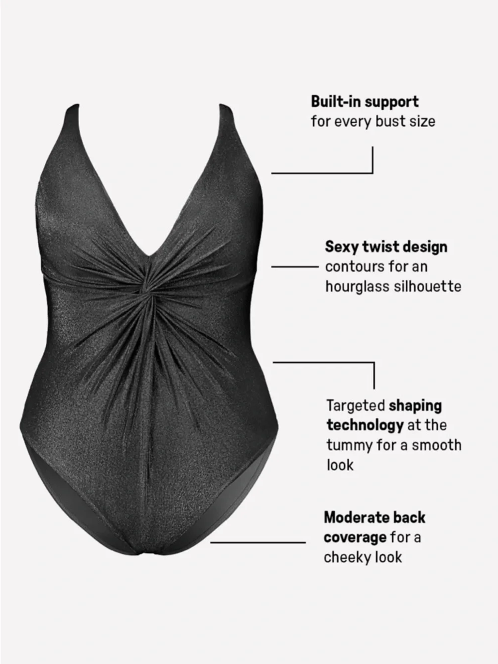 Fabletics Shaping Waist Cinching One-Piece Swimsuit | Black Shimmer | M | NWT - Picture 5 of 7